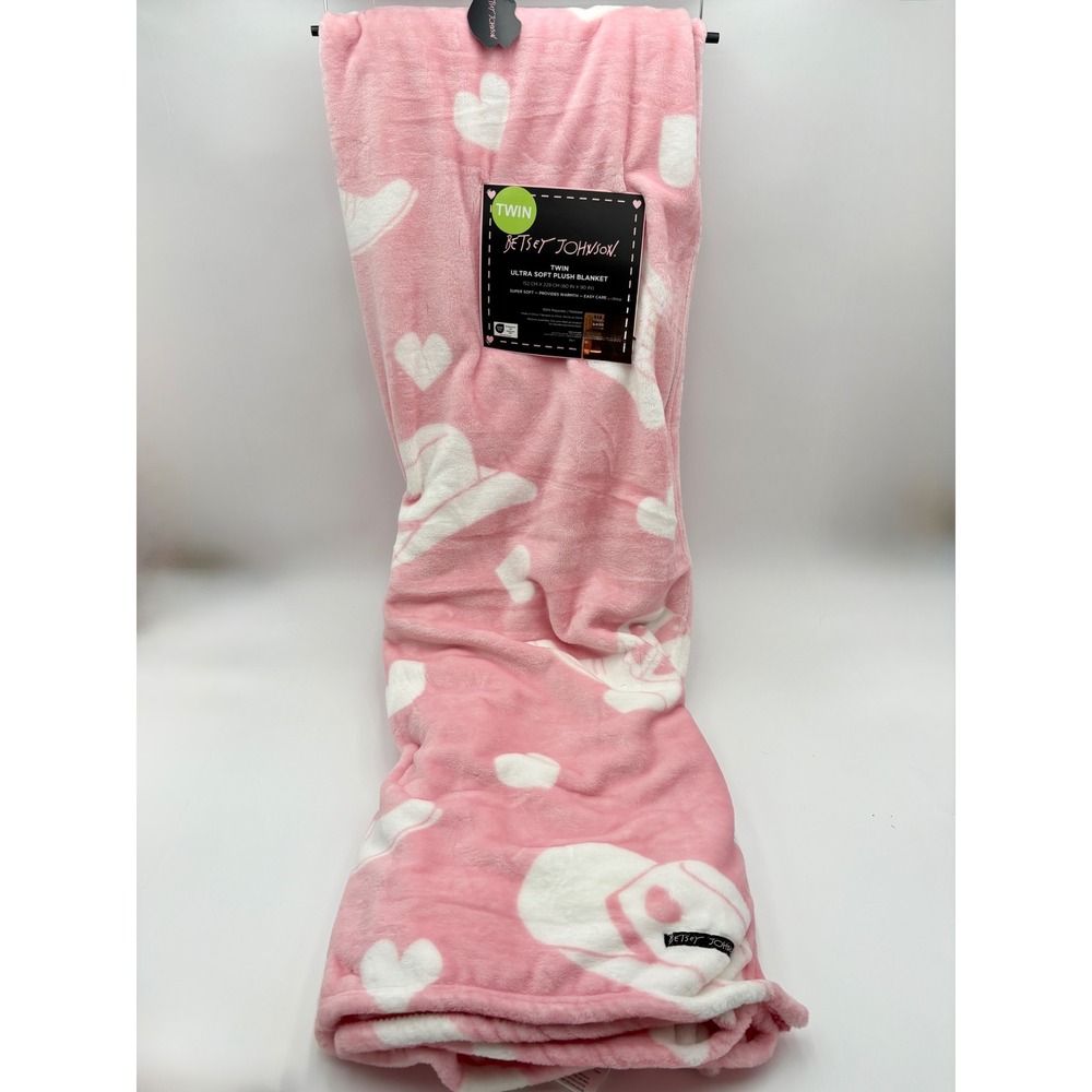 Betsey Johnson Plush Blanket‎ Hearts Cowboy Hats Ultra Soft Twin Size
